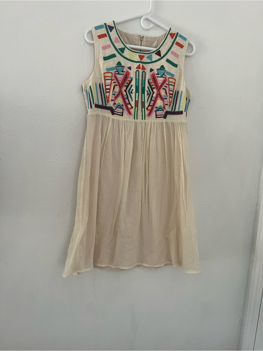 V Cristina Cream Dress with Multicolor Embroidery